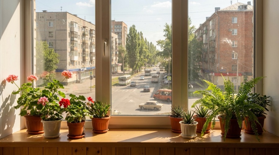 Пыльная городская улица за окном — Haier ELEGANT HP DC-Inverter с самоочисткой наружного блока